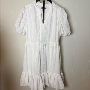 Vince Camuto Womens White Babydoll Puff-Sleeve Mini Dress Size Small NWT grad
